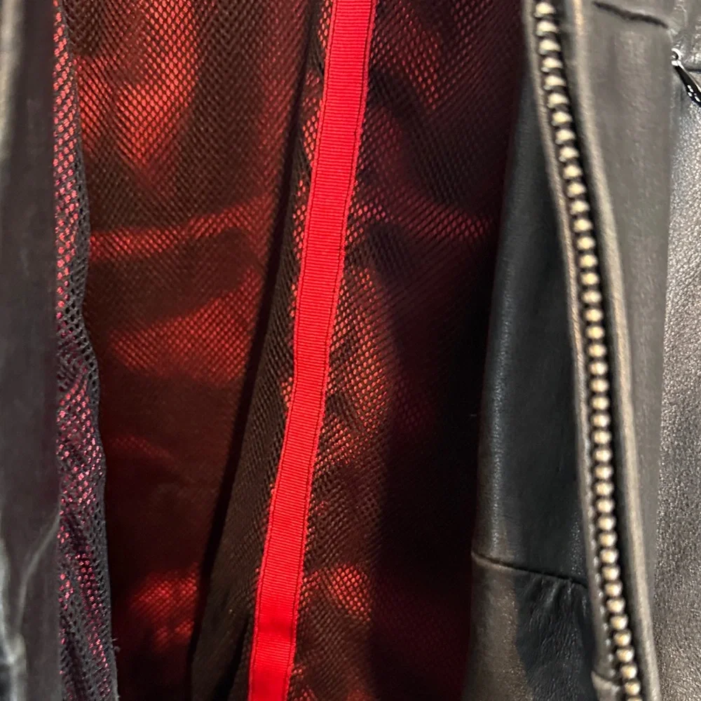 Guess Mens Black Leather Jacket Mock Neck Mesh Lined Quilted Elbows Size Large